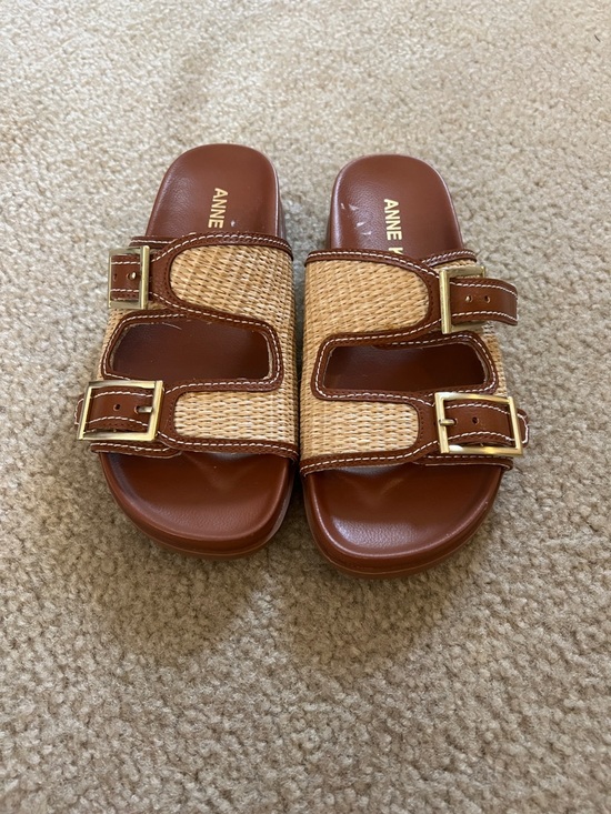 Anne Klein Shoes - Anne Klein Tan and Brown Woven Buckle Slide Sandals
